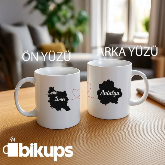 Uzak Şehirlerdeki Sevgililere Özel Harita Tasarımlı Kupa