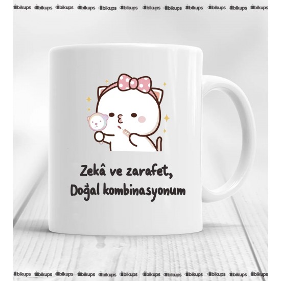 Zekâ ve zarafet, doğal kombinasyonum baskılı kupa