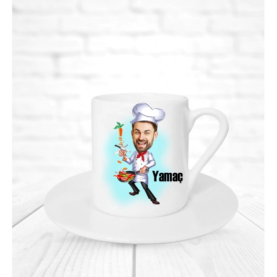 Aşçılara özel karikatür baskılı kahve fincanı