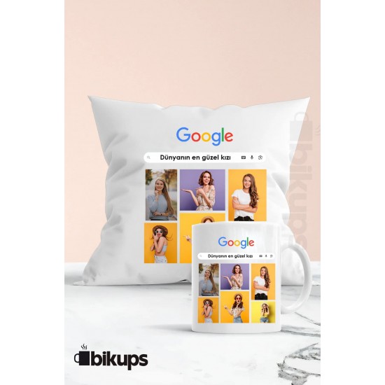 Dünyanın En Güzel Kızı 6 Fotoğraf Baskılı Kupa ve Yastık Hediyelik Set