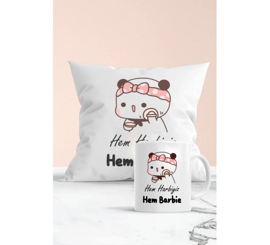hem harbiyiz hem barbie Baskılı Kupa ve Yastık Seti hem harbiyiz hem barbie Baskılı Kupa ve Yastık Seti