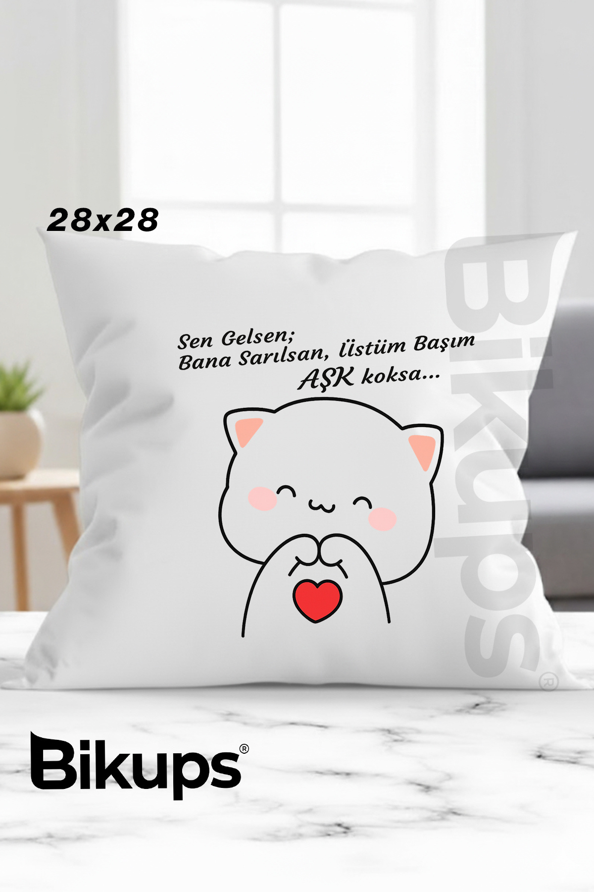 Üstüm başım aşk koksa baskılı yastık 28x28
