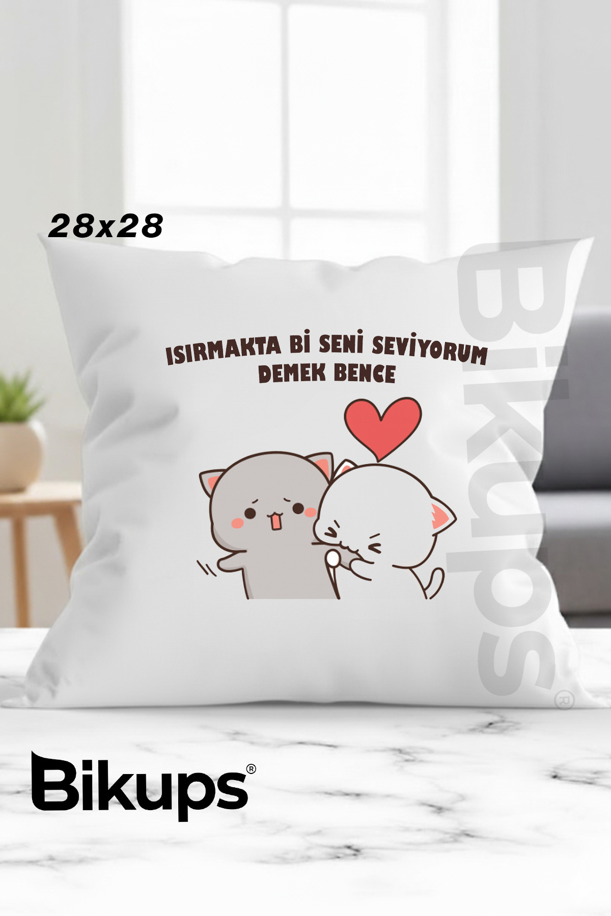 Isırmakta Bi Seni Seviyorum Demek Bence baskılı yastık 28x28