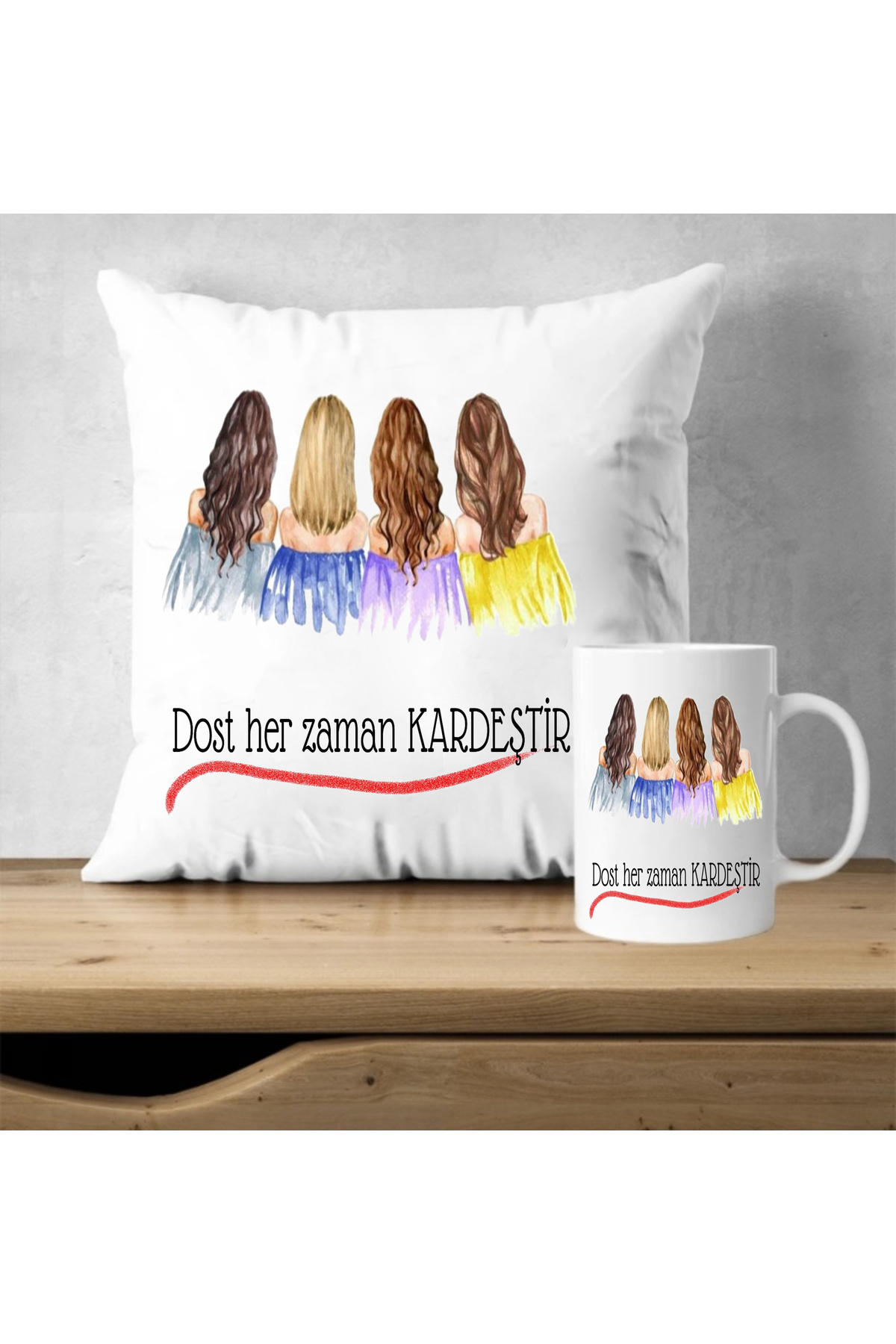 4 arkadaşa Özel dost kupa yastık seti
