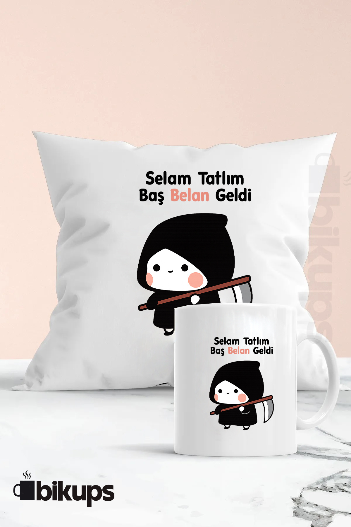 Selam Tatlım Baş Belan Geldi Baskılı Yastık Ve Kupa Seti